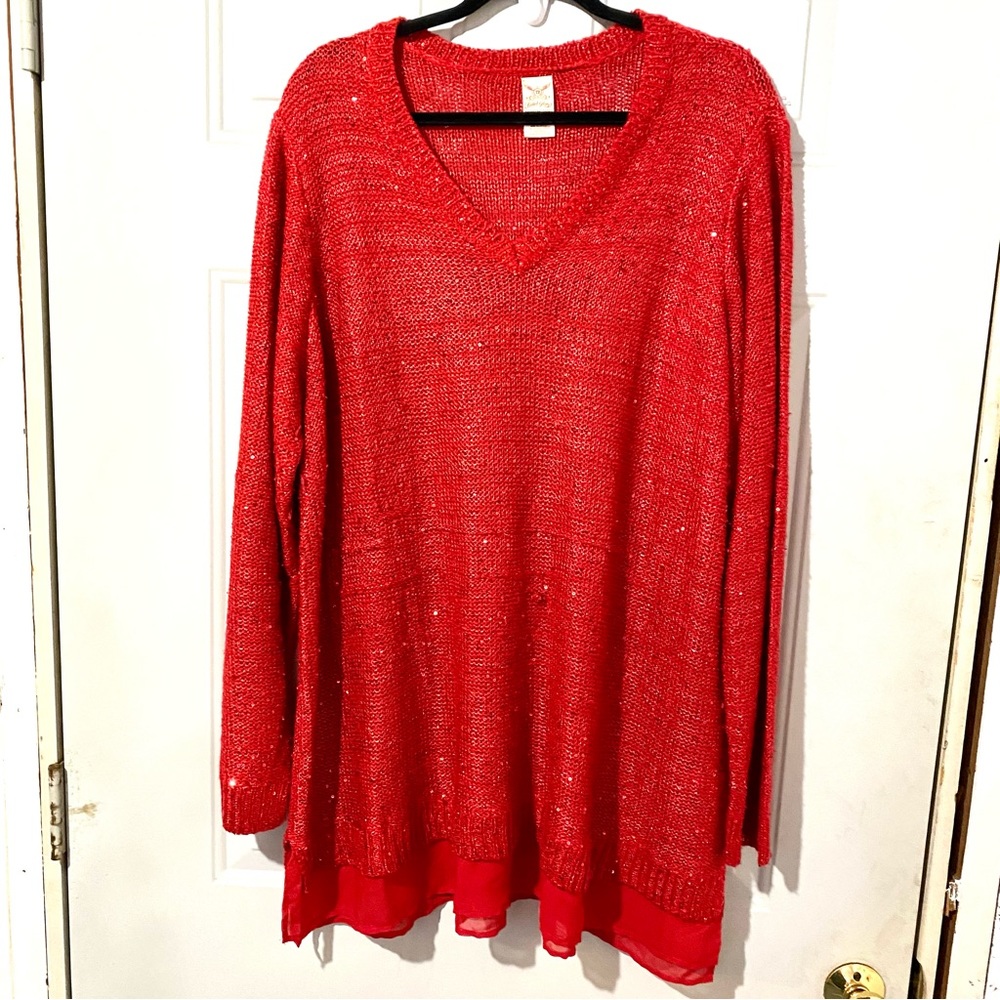 Faded Glory Red Sparkle Womens 4X Sweater